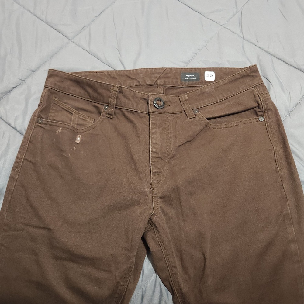 Volcom Vorta Jeans Men's 32 Brown Slim Straight Stretch Denim Skate